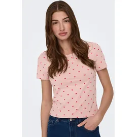 Only Kurzarmshirt "ONLSUSAN SHORT S/S 2 PACK TOP CS JRS", Damen, Gr. XL, weiß (cloud dancer pack:rose smoke with hearts), Jersey, Obermaterial: 95% Baumwolle, 5% Elasthan, bedruckt, unifarben, slim fit normal, Rundhals, Shirts