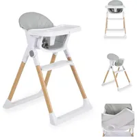 Cangaroo Kinderhochstuhl Almond Holzoptik klappbar Doppeltablett Sicherheitsgurt grau