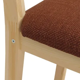 Mendler Esszimmer-Set HWC-F77, Sitzgruppe Esszimmergruppe, Massiv-Holz Kiefer Stoff Landhaus 110cm ~ natur Polster terrakotta