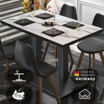 GGM Möbel BPA | Bistro Tisch | 120 x 70 x 78,5 cm | Rechteckig | Schwarzer Rand | Weiß Marmor / Schwarz