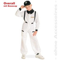 KarnevalsTeufel.de Kinderkostüm Astronaut Anzug/Overall mit Mütze/Basecap weiß mit schwarz Traumberuf Jungen und Mädchen (140)