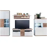 Livetastic Wohnwand Colombo, Weiß, Eiche, Metall, 330x199x50 cm, Made in EU, Wohnzimmer, Wohnwände, Wohnwand-Sets