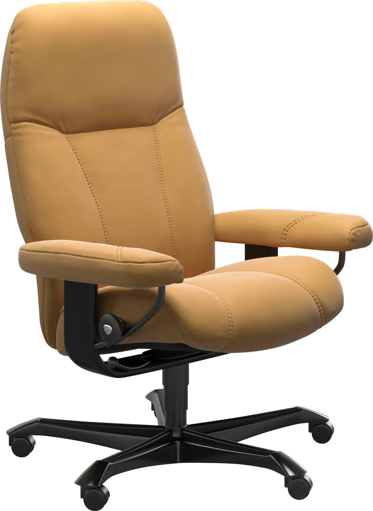 Relaxsessel STRESSLESS "Consul" Sessel Gr. Material Bezug, Material Gestell, Ausführung, Maße, gelb (honey) Lesesessel und Relaxsessel mit Home Office Base, Größe M, Gestell Schwarz