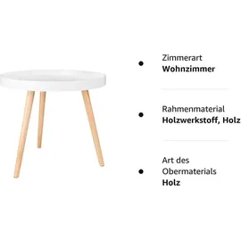 Woltu Beistelltisch Rund Weiß MDF 50 x 44 cm