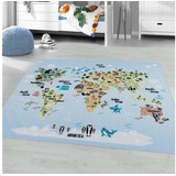 Homtex Kinderteppich Spielteppich Für Kinderzimmer, Weltkarte Mit Tieren, Höhe 8 mm
