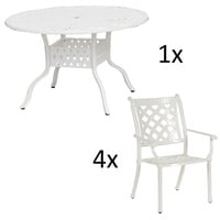 Inko 5-teilige Sitzgruppe Aluminium Guss weiß Tisch Ø 120 cm mit 4 Sesseln Tisch Ø120 cm mit 4x Sessel Duke