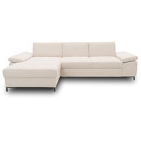 DOMO. Collection Curacao Ecksofa, Eckcouch mit Federkern, Sofa mit Armlehnfunktion in L-Form, Schlaffunktion, Creme, 160 x 297 cm