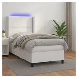 vidaXL Boxspringbett mit Matratze & LED Weiß 100x200 cm Kunstleder