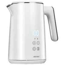 MPM MCZ-120 Wasserkocher 1,5L mit Doppelwand-Design, Temperaturregelung 40-100°C, Edelstahl-Innenbehälter, 2200W, Geräuscharm, Weiß