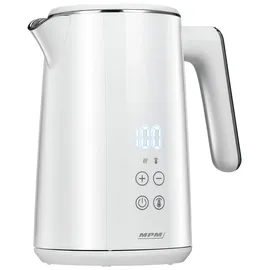 MPM MCZ-120 Wasserkocher 1,5L mit Doppelwand-Design, Temperaturregelung 40-100°C, Edelstahl-Innenbehälter, 2200W, Geräuscharm, Weiß