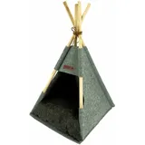 Haustier Zelt aus Holz und Filz in grau mit Kissen - ca. 80x44x42 cm - Stabiles Katzen Tipi Hunde Zelt Haus Bett waschbar Schlafplatz