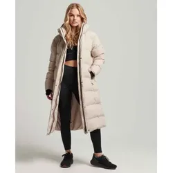 Superdry für Damen. WS311731A Langer Steppmantel mit beiger Kapuze (M), Lässig, Nylon