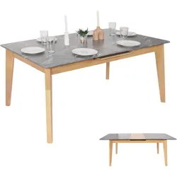 Esszimmertisch HWC-M57, Esstisch, Massiv-Holz Laminat Melamin 160-200x90cm, ausziehbar Marmor/Stein-