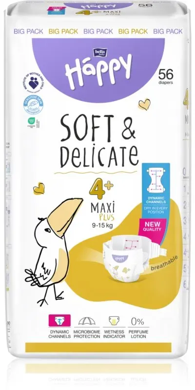 BELLA Baby Happy Soft&Delicate Einwegwindeln mit Kanälchen Maxi Plus 9-15 kg 56 St.