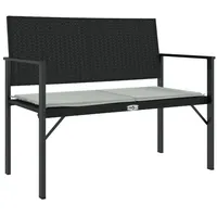 Furnicato Gartenbank 2-Sitzer mit Kissen Schwarz Poly Rattan