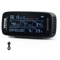 VEVOR Luftqualitätsmonitor 9-IN-1 CO2 Temperatur Luftfeuchtigkeit Formaldehyd TVOC AQI Tester professioneller PM2.5 PM10 PM1.0 Partikelzähler für Innen/Außen Luftqualitätsmessgerät mit Alarmschwellen