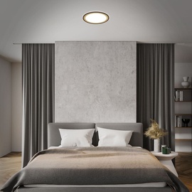 Briloner Leuchten - LED Deckenlampe mit Backlighteffekt, Slim LED Deckenleuchte CCT, Ultra Flach, Dimmbar, Fernbedienung, Ø420 mm, Braun-Gold