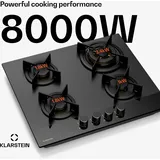 Klarstein Goldflame Nano Gaskochfeld, 4 Messingbrenner, 60 cm Glas, 8 kW, Wok-Brenner, Nanobeschichtung, Flammenausfallschutz, Automatische Zündun... | Schwarz