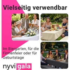 nyvi Biertischhussen Set NYVIGala Weiß - 3-teiliges Hussen-Set für Bierzeltgarnitur - Tischhusse für 220x25 cm Sitzbänke - Weiß