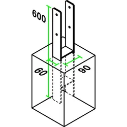 OSMO Pfostenanker zum Einbetonieren-H-Anker 90x90 mm Metall