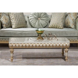 Casa Padrino Luxus Barock Couchtisch Weiß / Gold - Prunkvoller Wohnzimmertisch im Barockstil - Barockstil Wohnzimmer Möbel - Barock Einrichtung - Barock Möbel - Luxus Möbel im Barockstil