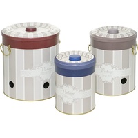 Lashuma Vorratsdose, Metall, (Set, 3-tlg), Runde Küchenbehälter gestreift für Knoblauch - Kartoffeln - Zwiebeln weiß