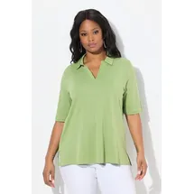 Ulla Popken Poloshirt Poloshirt A-Linie Halbarm Pima Cotton grün 58/60