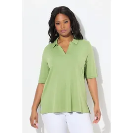 Ulla Popken Poloshirt Poloshirt A-Linie Halbarm Pima Cotton grün 58/60
