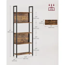 VASAGLE Bücherregal 62 x 24 x 165 cm Braun-Schwarz