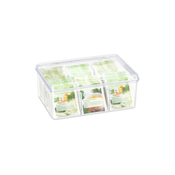 Relaxdays transparente Teebox - 6 Fächer mit Deckel und Aromaschutz 14,5 x 21,5 x 9 cm