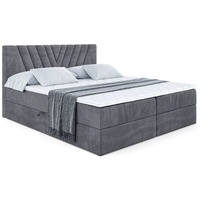 ALTDECOR Boxspringbett ERNINA, Polsterbett mit Kopfteil und Bettkasten - Mittelfest (H3) Matratze - 160x200 - Dunkelgrau Samt