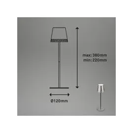 Briloner - LED Tischlampe kabellos mit Touch, dimmbar in Stufen, höhenverstellbar, Nachttischlampe, Leselampe, LED Lampe, Campinglampe, Tischleuchte, Akkulampe, Outdoorlampe, 38x12 cm, Antik-Silber
