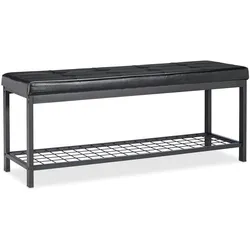 Relaxdays Schuhbank XXL, bequemes Sitzpolster, offen, große Gitterablage für Schuhe, Metall, HxBxT: 49x115x40cm, schwarz