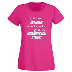 G-graphics T-Shirt Damen T-Shirt - Ich bin übrigens auch sehr gut in vorwurfsvoll atmen! mit trendigem Frontprint, Aufdruck auf der Vorderseite, Spruch/Sprüche/Print/Motiv, für jung & alt, Slim-fit rosa XL