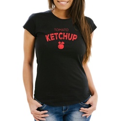 MoonWorks Print-Shirt Damen T-Shirt Ketchup Fasching Karneval Kostüm-Shirt Fun-Shirt Moonworks® mit Print schwarz M