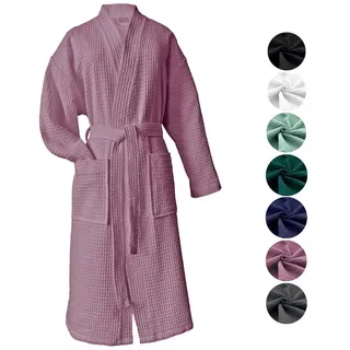 heimtexland Bademantel Reisebademantel Saunamantel Waffelpique Bademantel, Midilänge, Baumwolle, 2 Taschen I Bindegürtel, Gürtel, leicht I atmungsaktiv I kleines Packmaß I 100% Baumwolle rosa M