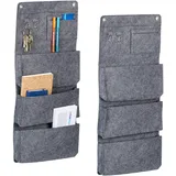 Relaxdays Hängeorganizer, 2er Set, 3 Fächer, 2 Haken, HxB: 65 x 30 cm, Bad, Flur, Büro, Organizer zum Hängen, Filz, grau