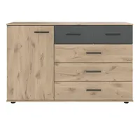 Lomadox Kommode 130 cm, 5 Schubladen BRADFORD-43 Eiche mit