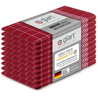 Glart 48RI2 10er Set Geschirrtücher Küchentücher, 50x70 cm, 100% Baumwolle OEKO-TEX Standard 100, rot, vorgewaschen, Tücher für Küche und Abwasch