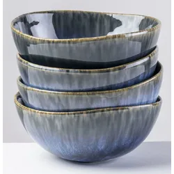 Müslischale GIPFELSTÜCK "Wilde Schlucht", blau, Ø:17cm, Steinzeug, Schüsseln, Scandi-Style, glänzende Reaktivglasur, jedes Stück ein Unikat