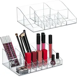 Relaxdays Make Up Organizer, 2er Set, 14 Fächer, Nagellack, Lippenstfit, Kunststoff, Kosmetikorganizer, transparent