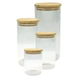 Fackelmann 4er-Set Glasaufbewahrungsbehälter – FACKELMANN – Natur – Bambusdeckel - Braun/Transparent