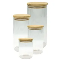 Fackelmann 4er-Set Glasaufbewahrungsbehälter – FACKELMANN – Natur – Bambusdeckel - Braun/Transparent