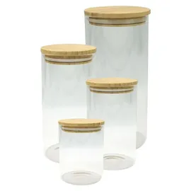 Fackelmann 4er-Set Glasaufbewahrungsbehälter – FACKELMANN – Natur – Bambusdeckel - Braun/Transparent