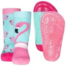Ewers 2er Pack Flamingo Stoppersocken SoftStep, Socken mit Antirutschsohle für Mädchen, Anti-Rutsch-Socken mit Gummisohle, 2 Paar rutschfeste Kindersocken, Größe 21-22 - 21-22