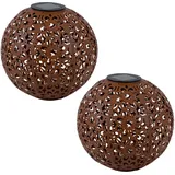 Expo Börse Solarleuchte für Außen Kugel Solar Gartendeko Solarlampe rost Erdspieß, Blumen Dekorstanzungen, Metall, LED warmweiß, D 20 cm, 2er Set