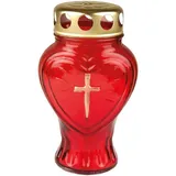 HS Candle Grablicht Glas in Herzform (Rot), Grabkerze mit ca. 30h Brenndauer
