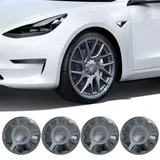 WurBu 4 x Kappen Radnabenabdeckungen Radnabenkappen für Tesla Model 3 Highland 2024, Auto-Tuning Dekoration Zubehör Zentralen Logo Teilewasserdicht,Gre-y