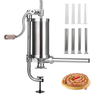 MASTER FENG Wurstfüller, Küche Aluminium Manuell Wurstfüllmaschine mit Saugfuß Verpackt 4 Größe Professionelle Wurstfüllrohre für Hausgemachte 8 Stuffing Tubes (2.5LBS/1.5 (Vertical))