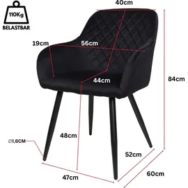 Albatros Esszimmerstuhl SALO Samt Schwarz 2er Set